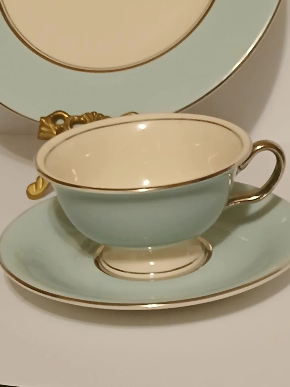 Vintage Castleton China USA Tiffany Blue  Tea Cup, Saucer & Salad Plate Set